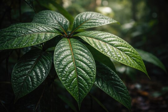 Close detailed image of chacrona plant leaves important in shamanic tea preparation