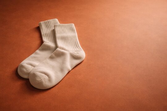 Casual cotton socks resting on rich matte colored floor with copy space