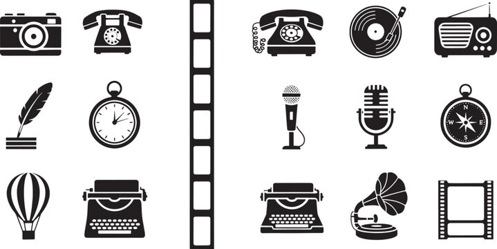 Collection of vintage including camera telephone record player radio and typewriter rotary phone