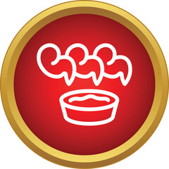 Obraz premium Round red illustration showing hot meal in a bowl with steam rising