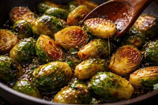 Caramelized Brussels sprouts saut&Atilde;&copy;ed and glazed with honey
