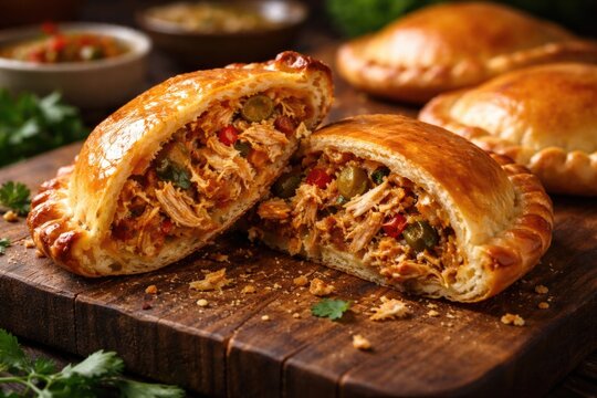 Freshly baked empada with rich chicken filling