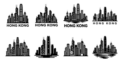 Fototapeta premium Hong Kong skyline badge set skyscraper building tower logo silhouette