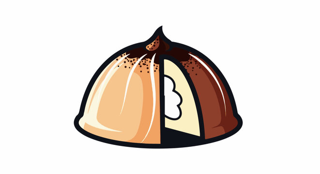 A cartoon depiction of a chocolate and vanilla pastry with a creamy filling