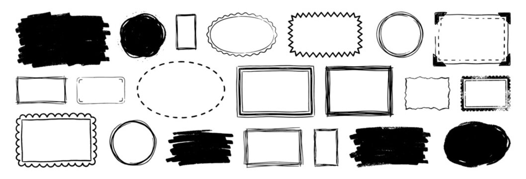 Frame and text box set hand drawn doodle highlight border ink