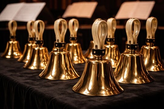 Handbells polished and set near each other for use