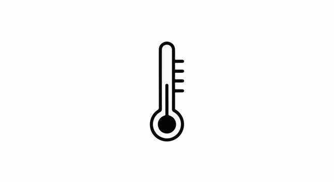 A black and white icon of a thermometer with markings