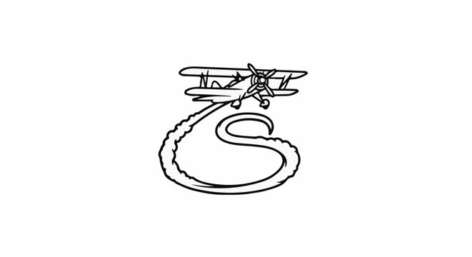 A biplane performing aerobatics, leaving a smoky trail in a stylized 'S' shape