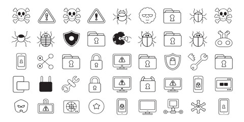 Cyber security icons set for websites and applications on white background, digital protection and network safety symbols. © MONSUR.99