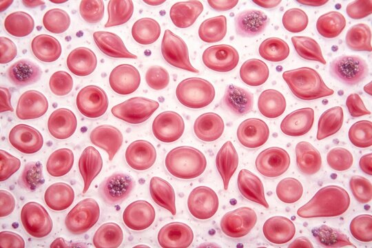 Blood smear exhibiting poikilocytosis and hypochromia linked to anemia and thalassemia