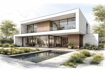 Fototapeta premium Minimalist modern home drawing with clean lines