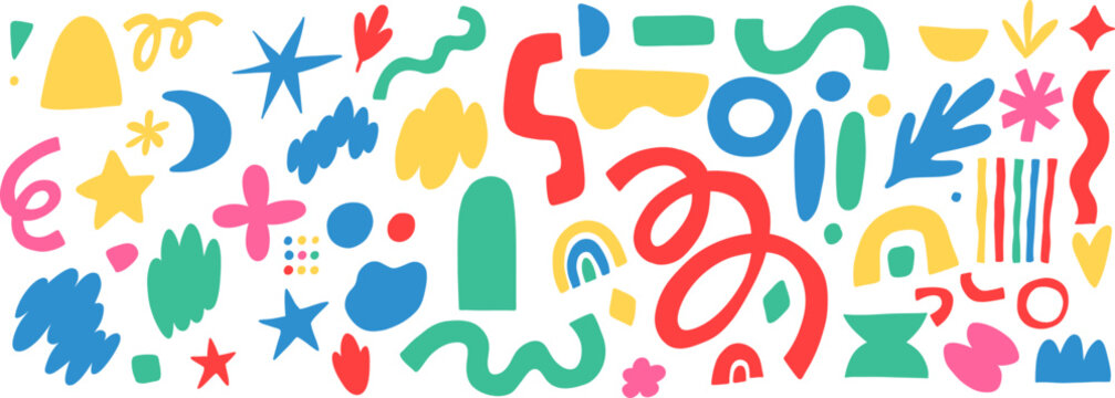 Set of doodle hand drawn fancy bold organic sticker shapes