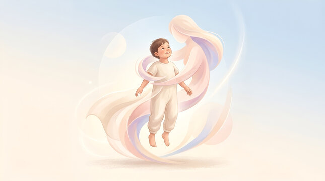 Tender embrace of a child by a loving, protective mother essence
