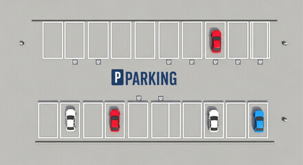 Aerial View Of Cars Parked In A Parking Lot With P Sign. © Nis