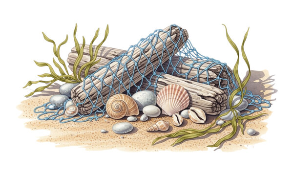 still life with shells and stones