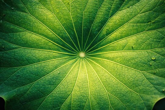 High resolution close up of a green lotus leaf highlighting intricate patterns