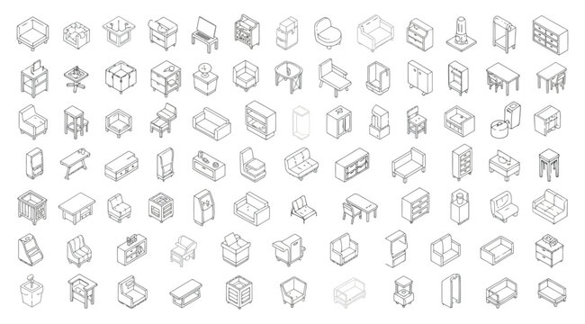 Large collection of various isometric furniture and home decor items