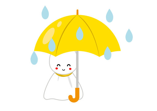 傘をさすてるてる坊主のイラスト　梅雨のイメージ