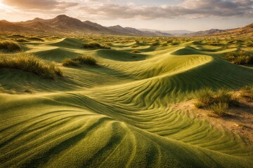 Fototapeta premium Desert terrain featuring lush green sand textures for unique design project