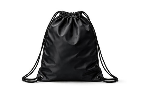 Black cinch bag isolated against bright white background