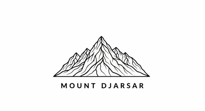 Stylized mountain range illustration with text below on a white background