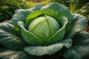 Fototapeta premium Home cultivated cabbage thriving under natural outdoor conditions