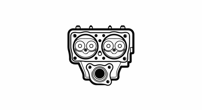 Detailed illustration of a two-cylinder engine head with valves