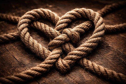Knotted ropes shaped like a heart expressing unity and collective effort