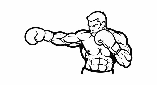 Muscular boxer throws a powerful jab with intensity