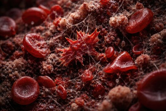 High magnification of fragmented erythrocytes related to thrombotic microangiopathy