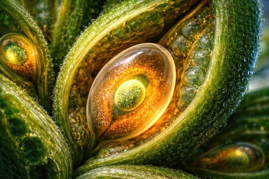 Intricate plant cell ovary and ovule structures showcased in vivid microscopic imagery