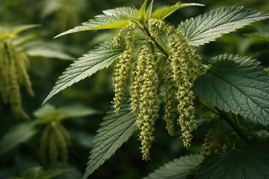 Dioecious nettle featuring lush soft green leaves and clustered catkin flowers