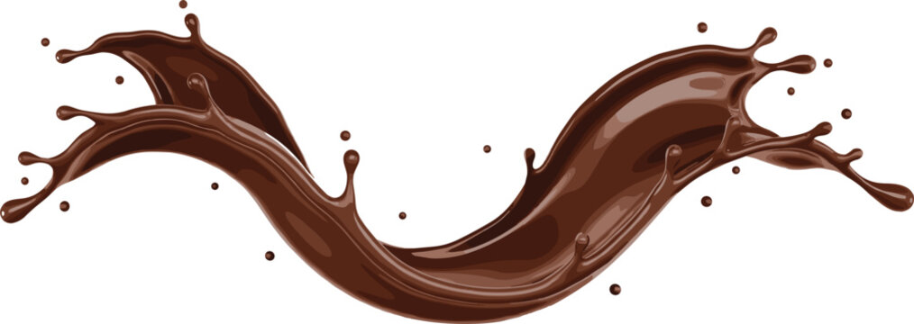 Chocolate liquid splash wave flowing swirl glossy brown fluid motion dessert sauce isolated vector illustration design element