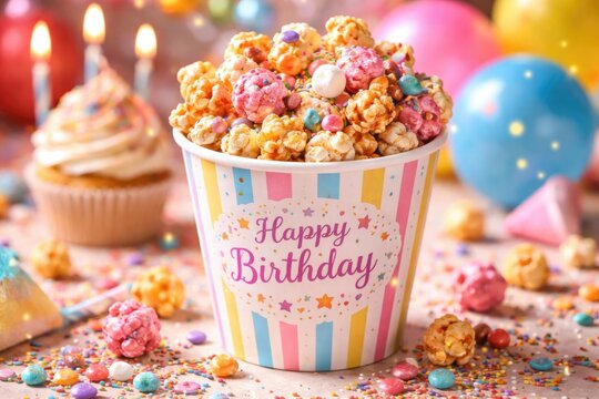 Flavored popcorn served in a cup for unique birthday dessert