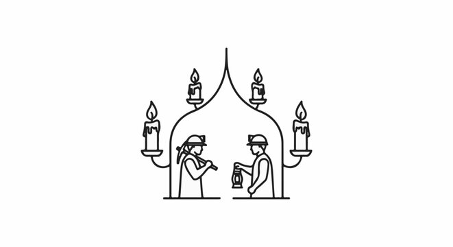 Two miners with tools and lantern under candlelight