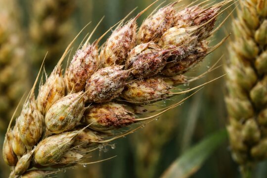 Fusarium poae induced scab disease damaging wheat ear health