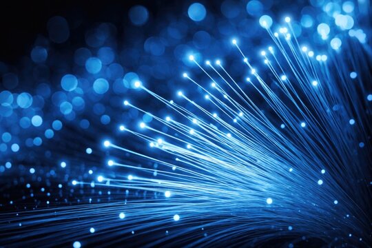 high detail closeup of blue fiber optic threads