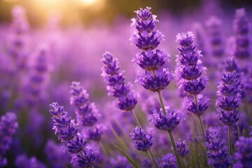 Obraz premium Intense close up of purple lavender flowers thriving in a bright field