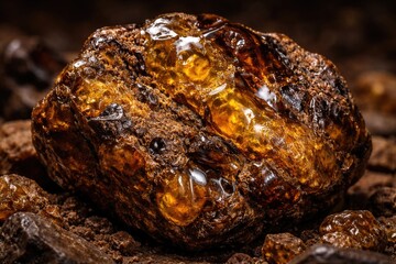 Fototapeta premium Earthy colored limonite mineral with a rich brown and yellow glossy finish