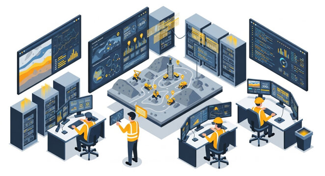 Modern Industrial Control Room with Servers and Monitors.