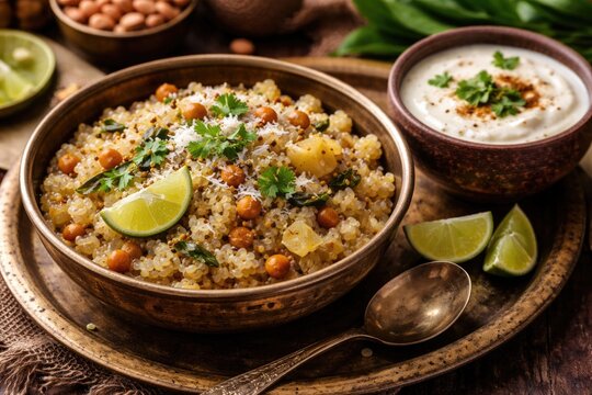 Classic Maharashtrian sago dish with a side of cooling curd
