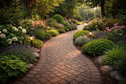 Garden pathways made with sturdy brown clinker paving stones