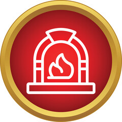 Naklejka premium Wood fired oven icon on a red and gold circular background with a burning flame