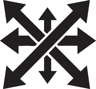 Abstract icon of multiple crossing arrows pointing in different