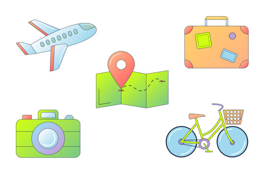 Travel Gradient Icons Set Trip, Vacation, Tourism, Transport, Navigation Vector Icons