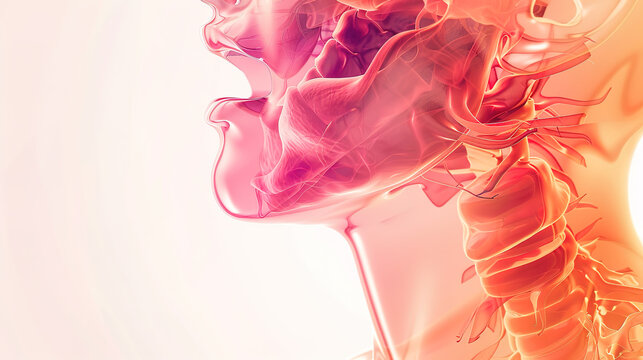 Hypopharyngeal cancer and lower throat tissue lesion illustration, revealing pathological lesions, malignant tumor growth and abnormal anatomical structure of hypopharyngeal tissues