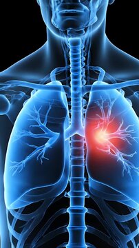 Transparent Upper Torso Visualization of Human Lungs Highlighting Medical Condition Against Black Background