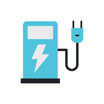 Electric vehicle charging station icon in flat style, EV power point concept isolated on white background.
