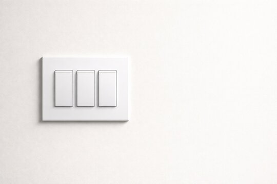 Bright light switch panel on a flat pale wall surface with copy space
