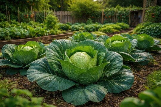 Healthy cabbage crop nurtured in a backyard vegetable patch